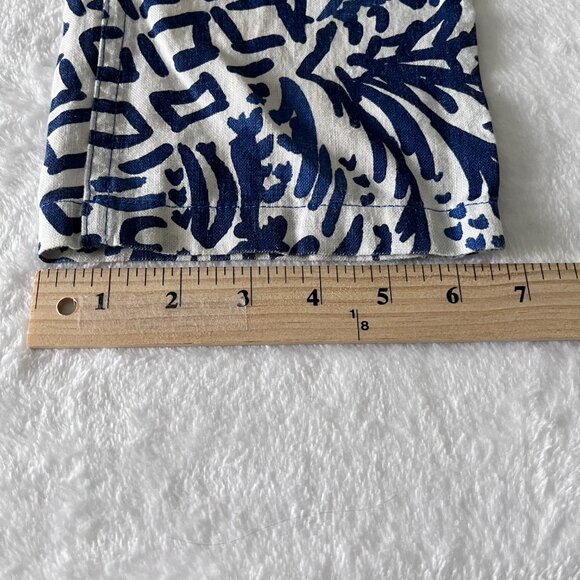 Lilly Pulitzer Linen Ankle Pants Women M Indigo White Pink Tassels Boho Coastal - Picture 9 of 11